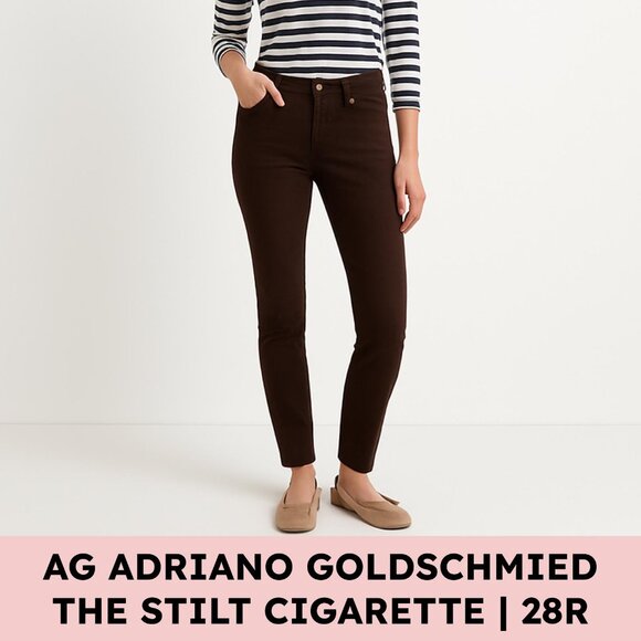Ag Adriano Goldschmied Pants - AG Adriano Goldschmied The Stilt Cigarette Leg Jeans Brown Stretch 28R